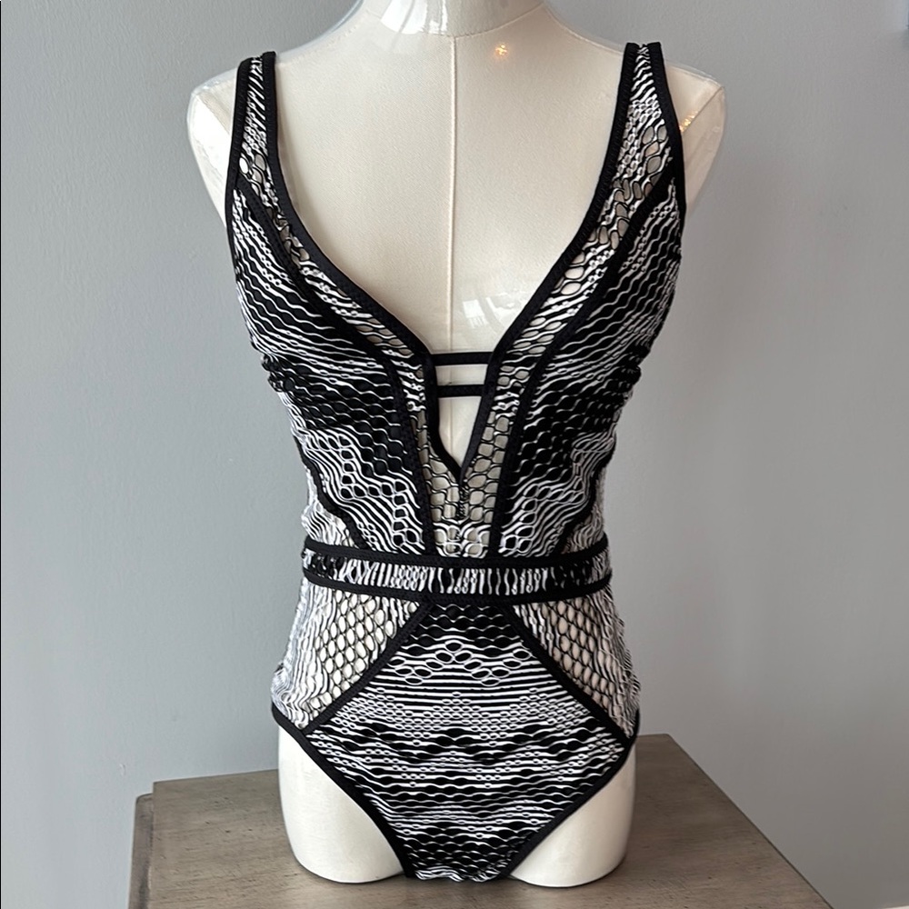 Becca Black and White Mesh One Piece Swimsuit